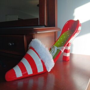 Vintage High Heel Candy Cane stripped bottle holder